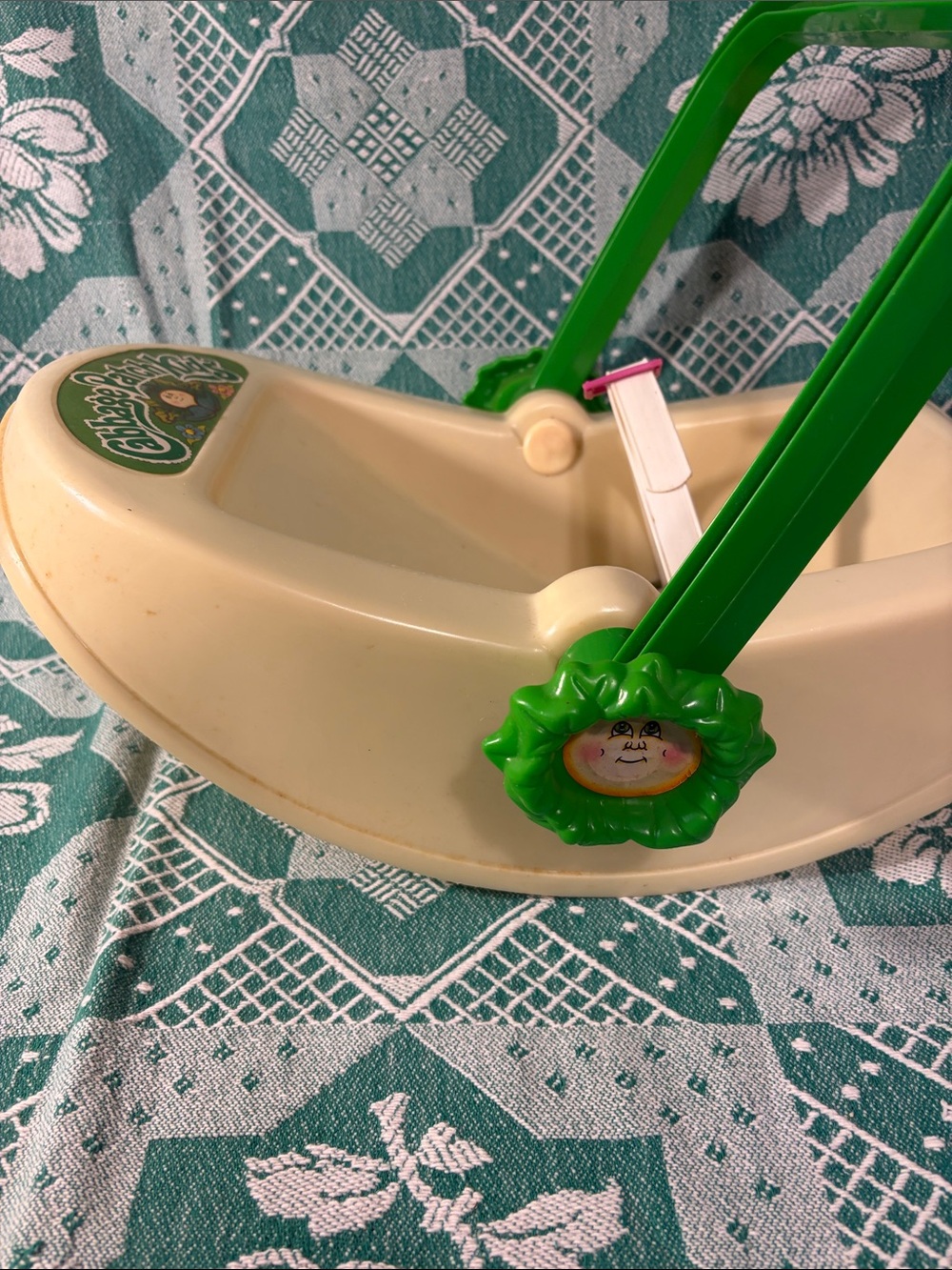 1983 Cabbage Patch Kids Removable Infant Car Seat Carrier - Cream & Green - Picture 4 of 5